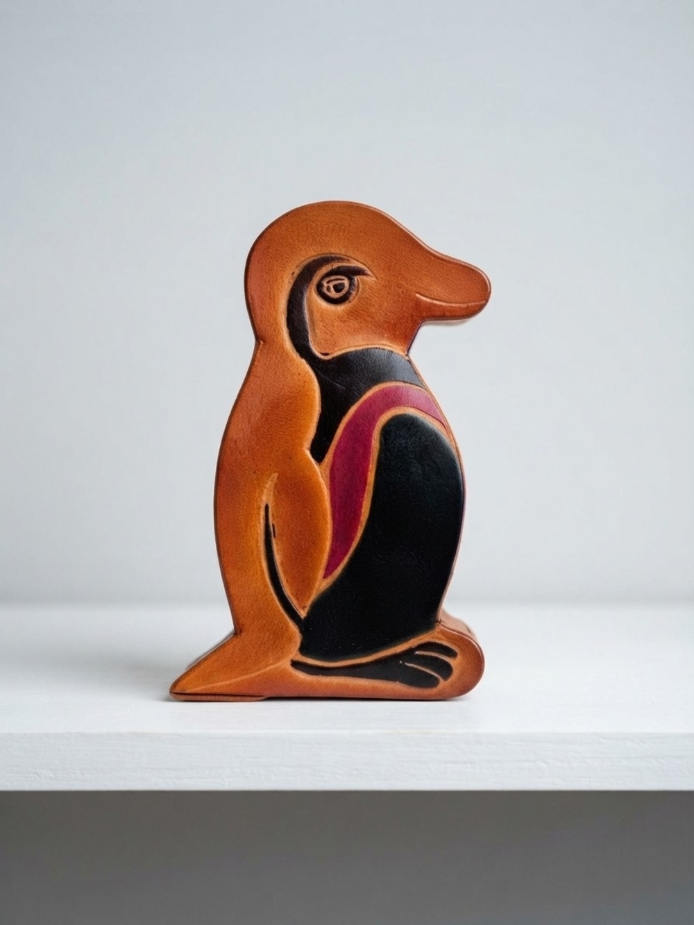 Vintage Style Santiniketan Handcrafted Leather Penguin Coin Bank  (0223)